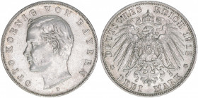 Otto 1886-1913
Bayern. 3 Mark, 1912 D. 16,70g
AKS 202
ss/vz