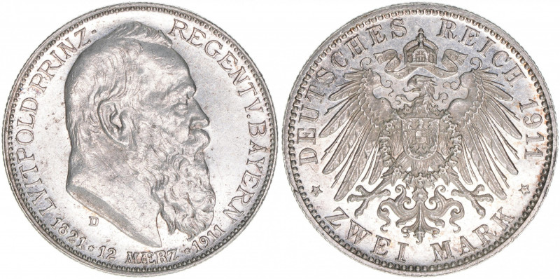 Prinzregent Luitpold 1886-1912
Bayern. 2 Mark, 1911 D. 11,14g
AKS 207
ss/vz