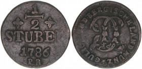 Karl Theodor 1742-1799
Berg-Jülich. 1/2 Stüber, 1786. 6,83g
ss