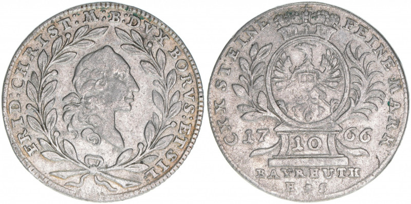 Friedrich Christian 1763-1769
Brandenburg Bayreuth. 10 Kreuzer, 1766. 3,75g
Cr.6...