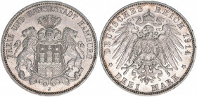 Freie Reichsstadt
Hansestadt Hamburg. 3 Mark, 1914 J. 16,71g
AKS 46
vz