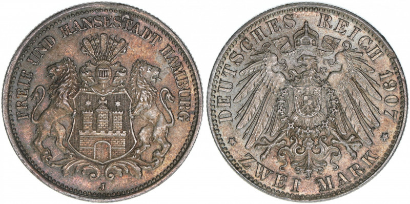 Freie Reichsstadt
Hansestadt Hamburg. 2 Mark, 1907 J. 11,11g
AKS 48
vz