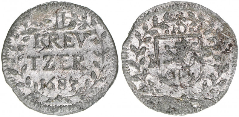 Ernst Ludwig 1678-1739
Hessen Darmstadt. 1 Kreuzer, 1683. 0,65g
vz