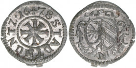 1 Kreuzer, 1678
Reichsstadt Nürnberg. 0,73g. Kellner 326
vz/stfr