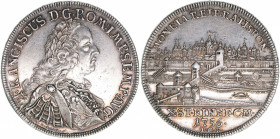 Kaiser Franz I. Stephan
Reichsstadt Regensburg. Konventionstaler, 1756 ICB. Av. Kaiserbüste nach rechts, Rv. Stadtansicht von Regensburg
Regensburg
28...