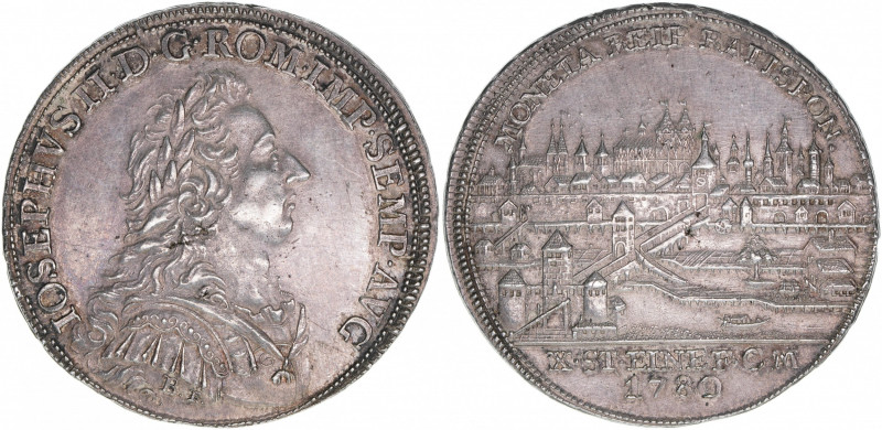 Kaiser Joseph II.
Reichsstadt Regensburg. Konventionstaler, 1780. Av. Kaiserbüst...