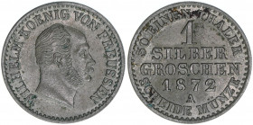 Wilhelm I. 1861-1888
Preussen. 1 Silbergroschen, 1872 A. 2,18g
AKS 103
vz