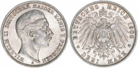 Wilhelm II. 1888-1918
Preussen. 3 Mark, 1908 A. 16,70g
AKS 134
vz-