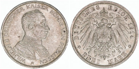 Wilhelm II. 1888-1918
Preussen. 3 Mark, 1914 A. 16,67g
AKS 132
vz