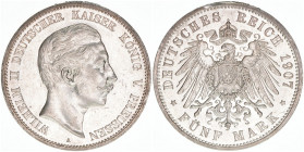 Wilhelm II. 1888-1918
Preussen. 5 Mark, 1907 A. 27,81g
AKS 129
vz+