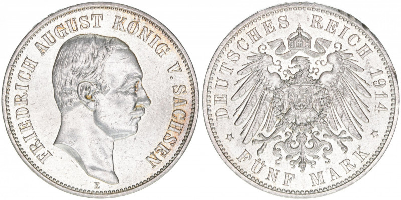 Friedrich August III. 1904-1918
Königreich Sachsen. 5 Mark, 1914 E. 27,87g
AKS 1...