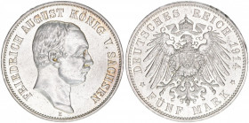 Friedrich August III. 1904-1918
Königreich Sachsen. 5 Mark, 1914 E. 27,87g
AKS 184
vz