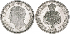 Johann V. 1854-1863
Königreich Sachsen. 1/6 Taler, 1866 B. 5,32g
AKS 142
ss/vz