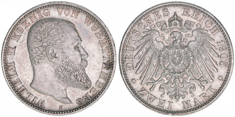 Wilhelm II. 1888-1918
Württemberg. 2 Mark, 1905 F. 11,12g
AKS 145
ss/vz