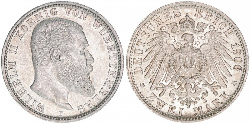 Wilhelm II. 1888-1918
Württemberg. 2 Mark, 1906 F. 11,09g
AKS 145
vz