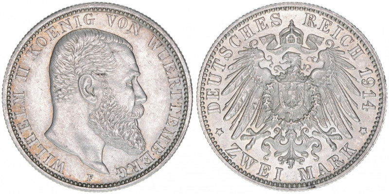 Wilhelm II. 1888-1918
Württemberg. 2 Mark, 1914 F. 11,13g
AKS 145
vz