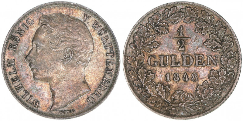 Wilhelm I.
Württemberg. 1/2 Gulden, 1848. von Voigt
5,28g
AKS 86
ss+