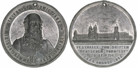 Turnvater Jahn
Deutsches Reich - Medaillen. Zinnmedaille, 1863. auf das 3. deutsche Turnfest in Leipzig - 51mm
34,17g
gelocht
ss/vz