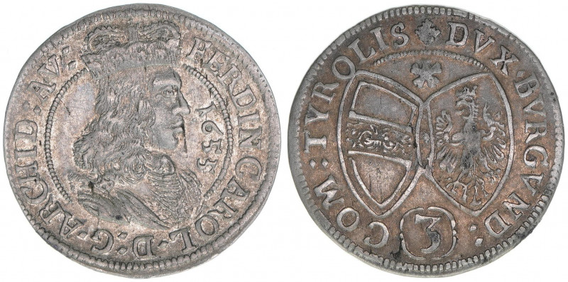 Erzherzog Ferdinand Carl 1632-1662
Groschen, 1655. Hall
1,57g
ss+