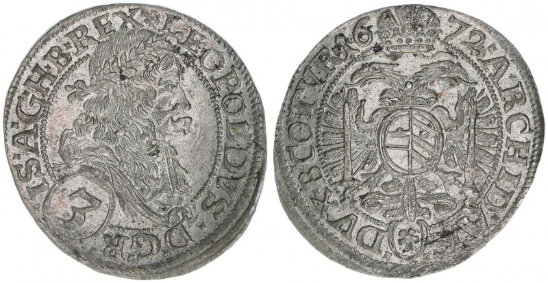 Leopold I. 1658-1705
3 Kreuzer, 1672. Wien
1,50g
Herinek 1318
vz