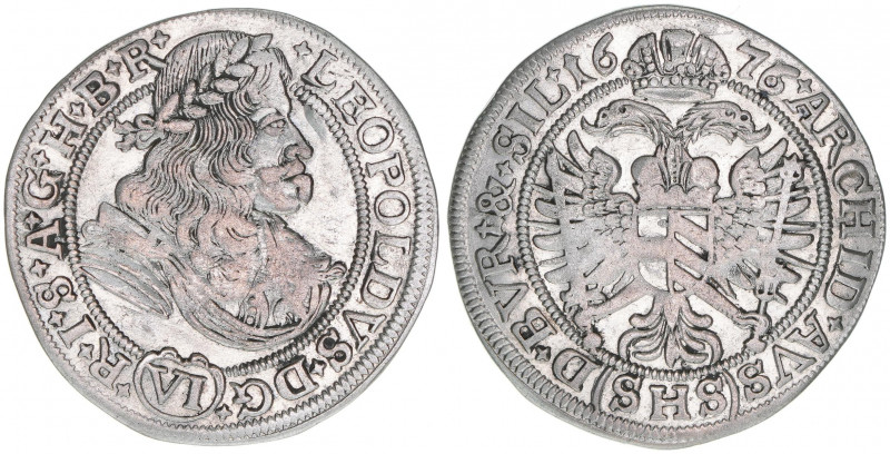 Leopold I. 1658-1705
6 Kreuzer, 1676 SHS. Breslau
3,06g
KM#1274
ss