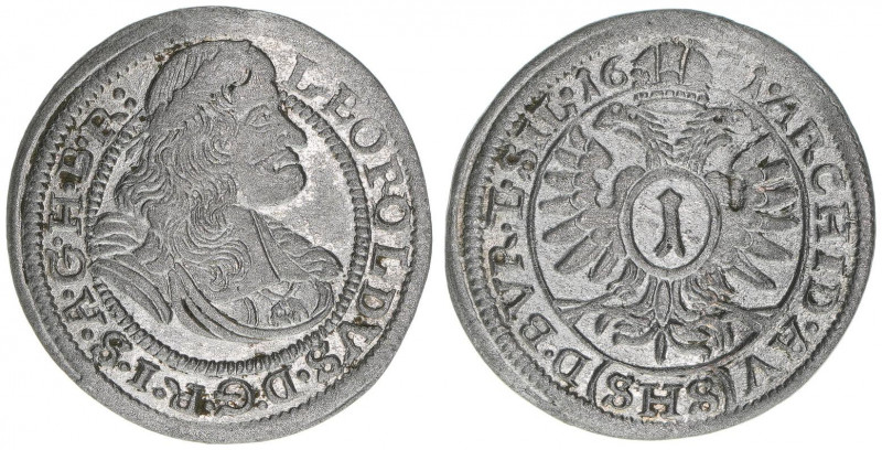 Leopold I. 1658-1705
1 Kreuzer, 1671 SHS. Breslau
0,92g
ss/vz