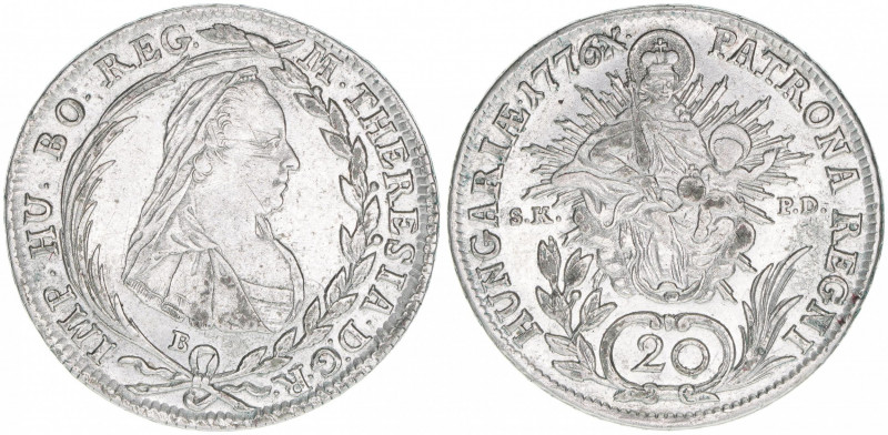 Maria Theresia 1740-1780
20 Kreuzer, 1776 B / SK-PD. Kremnitz
6,64g
Herinek 983
...