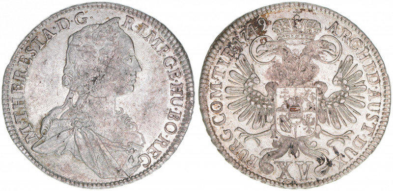 Maria Theresia 1740-1780
15 Kreuzer, 1749. Wien
6,05g
Herinek 1087
ss