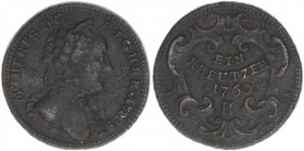 Maria Theresia 1740-1780
1 Kreuzer, 1760 H. Hall
11,55g
Eypeltauer 165
ss+