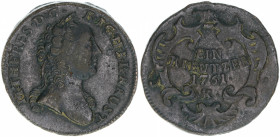Maria Theresia 1740-1780
1 Kreuzer, 1761 K. Schmöllnitz
10,57g
Herinek 1615
ss