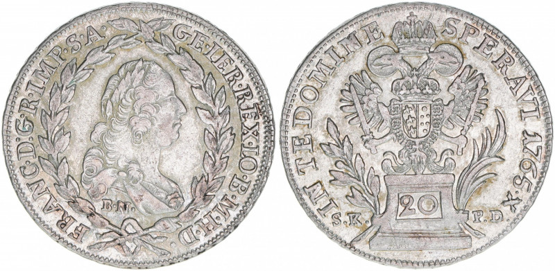 Franz I. Stephan 1745-1765
20 Kreuzer, 1765 BN / SK-PD. Kremnitz
6,64g
ANK 18
ss...