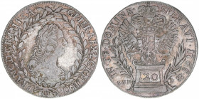 Franz I. Stephan 1745-1765
20 Kreuzer, 1765 BD / EvM-D. Kremnitz
6,57g
ANK 18
ss+