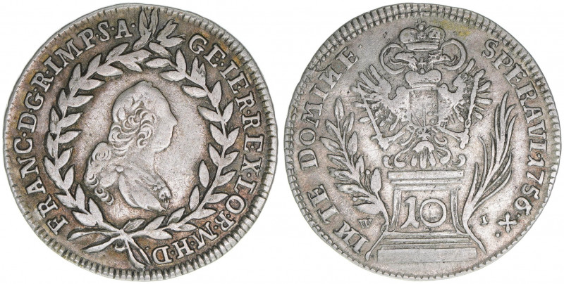 Franz I. Stephan 1745-1765
10 Kreuzer, 1756 WI. 3,69g
ANK 13
ss