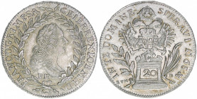 Franz I. Stephan 1745-1765
20 Kreuzer, 1765 BH/EvM-D. Kremnitz
6,64g
ANK 18
vz-