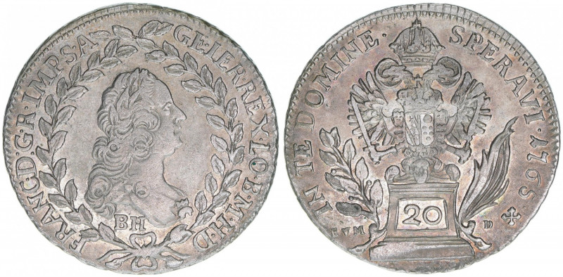 Franz I. Stephan 1745-1765
20 Kreuzer, 1765 BH/EVM-D. Kremnitz
6,59g
ANK 18var E...