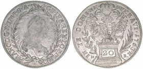 Franz I. Stephan 1745-1765
20 Kreuzer, 1763 KB. Kremnitz
6,43g
ANK 17
ss