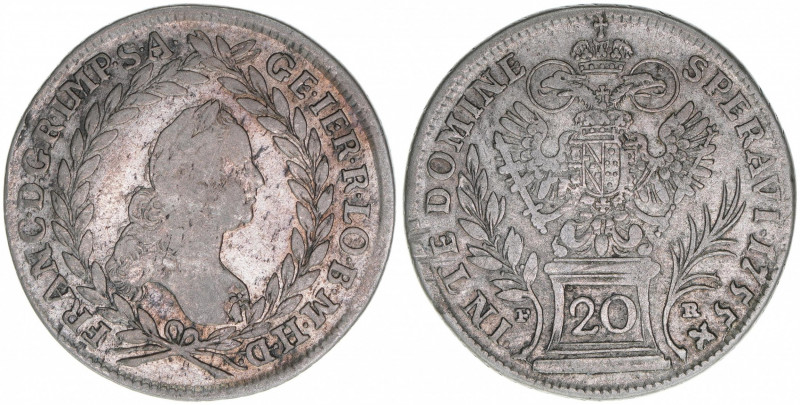 Franz I. Stephan 1745-1765
20 Kreuzer, 1755 PR. Prag
6,46g
ANK 17
ss-