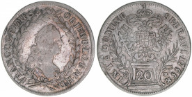 Franz I. Stephan 1745-1765
20 Kreuzer, 1755 PR. Prag
6,46g
ANK 17
ss-