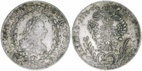 Joseph II. 1780-1790
20 Kreuzer, 1778 F/ VC-S. Hall
6,65g
ANK 129
ss