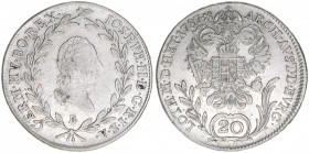 Joseph II. 1780-1790
20 Kreuzer, 1787 B. Kremnitz
6,61g
ANK 12
ss
