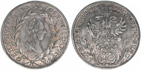 Joseph II. 1780-1790
20 Kreuzer, 1784 G. Nagybanya
6,58g
ANK 12
ss
