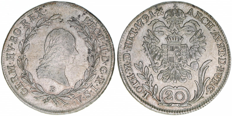 Leopold II. 1790-1792
20 Kreuzer, 1791 B. Kremnitz
6,57g
ANK 7
ss+