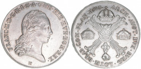 Kaiser Franz (II.) I.1792-1835
Kronentaler, 1795 H. Günzburg
29,59g
ANK 105
vz-