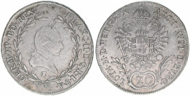 Kaiser Franz (II.) I.1792-1835
20 Kreuzer, 1793 E. Karlsburg
6,60g
ANK 40
ss