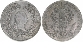 Kaiser Franz (II.) I.1792-1835
20 Kreuzer, 1793 G. Nagybanya
6,59g
ANK 40
ss+