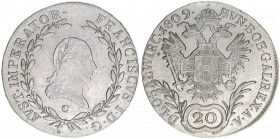 Kaiser Franz (II.) I.1792-1835
20 Kreuzer, 1809 C. Prag
6,65g
ANK42
ss/vz