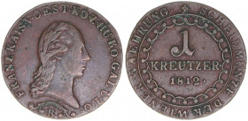 Kaiser Franz (II.) I.1792-1835
1 Kreuzer, 1812 B. Kremnitz
4,22g
ANK 14
ss