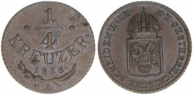 Kaiser Franz (II.) I.1792-1835
1/4 Kreuzer, 1816 A. Wien
2,32g
ANK 16
ss/vz