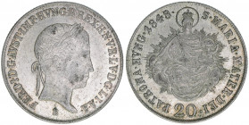 Kaiser Ferdinand I. 1835-1848
20 Kreuzer, 1848 B. Kremnitz
6,63g
ANK 15
vz-