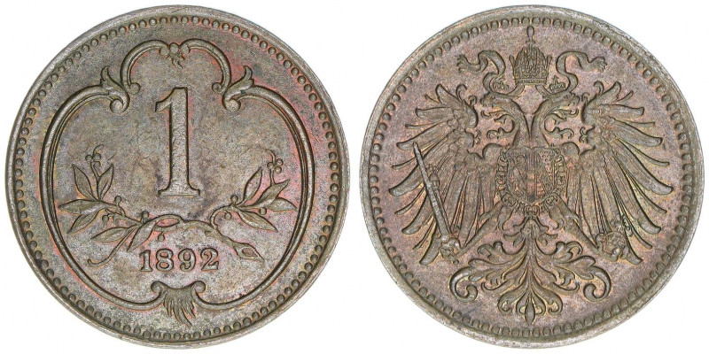 Kaiser Franz Joseph I. 1848-1916
1 Heller, 1892. Auflage ca. 1000 Stück, äußerst...